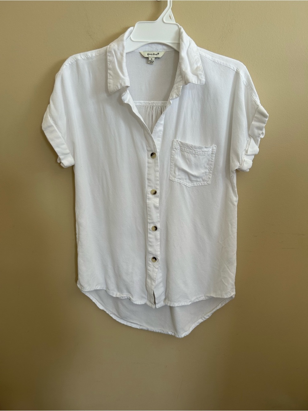 White Rayon Short Sleeve Button-Front Shirt